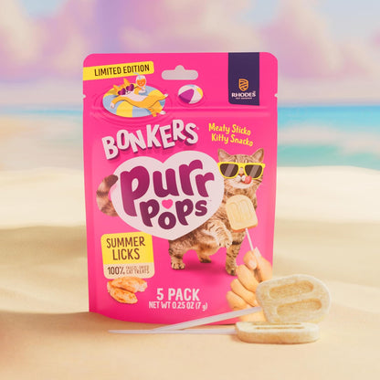 Bonkers Purrpops chicken flavored cat treats in resealable packaging