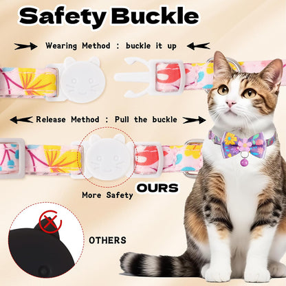 Three dimensional embroidered flower accessory on pastel nylon cat collar