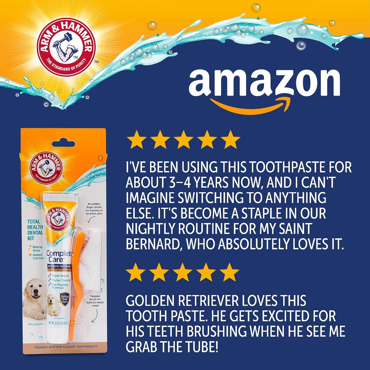 Arm & Hammer Complete Care Puppy Dental Kit, Enzymatic Toothpaste with Baking Soda and Calcium for Dogs, Peanut Butter Flavor, Toothbrush and Microfiber Brush Included, Fluoride-Free, 2.5 Oz - 2 Pack - Image 9