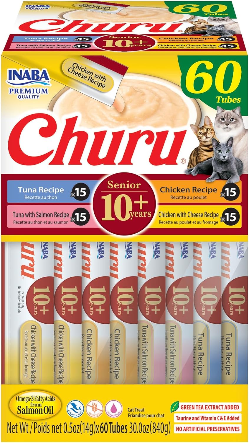 INABA Churu for Senior 10+, Creamy Lickable Cat Treats with Taurine, Vitamin E & C, 0.5 Ounces Each, 20 Tubes, Chicken Variety - Image 13