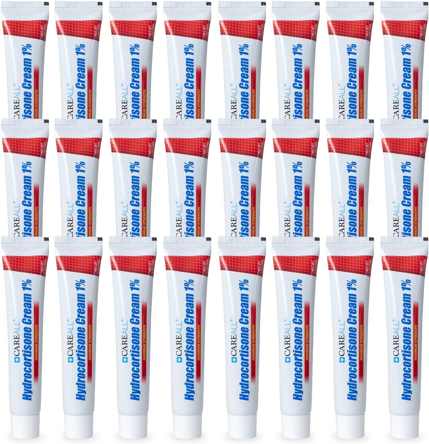 CareAll Hydrocortisone 1% Cream 1 Ounce tubes in a pack of 24 for bulk itch relief.