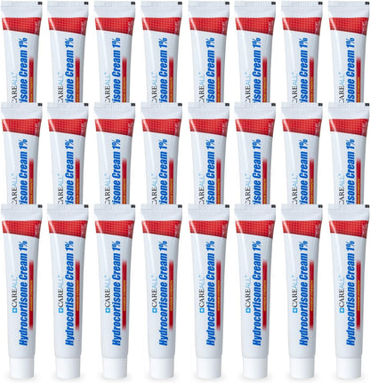 CareAll Hydrocortisone 1% Cream 1 Ounce tubes in a pack of 24 for bulk itch relief.