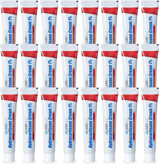 CareAll Hydrocortisone 1% Cream 1 Ounce tubes in a pack of 24 for bulk itch relief.