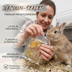 Crispy baked bunny treats with herbal flower petals scattered for guinea pigs and hamsters.