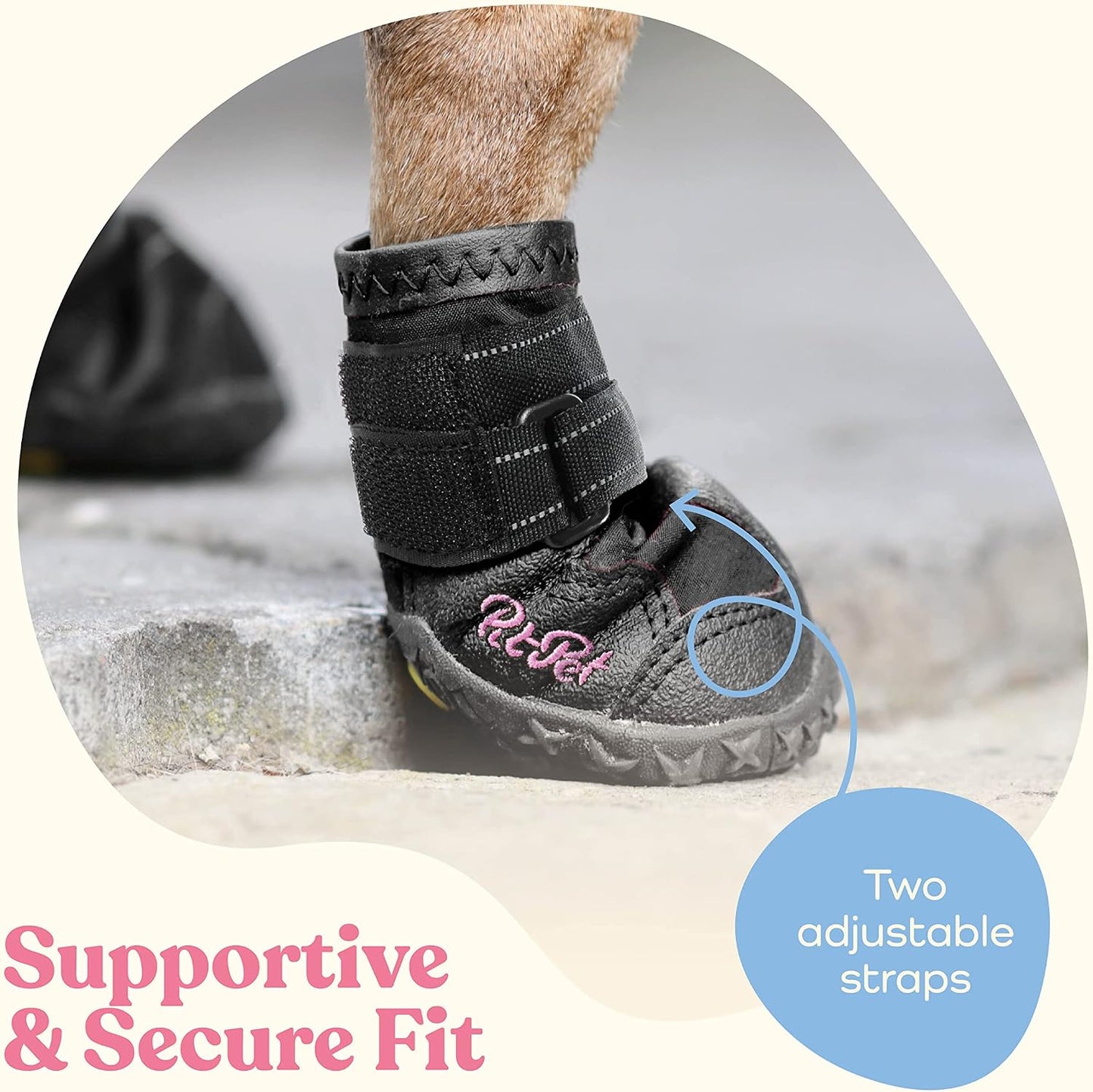 Pitpet dog shoes demonstrating rugged rubber bottom traction