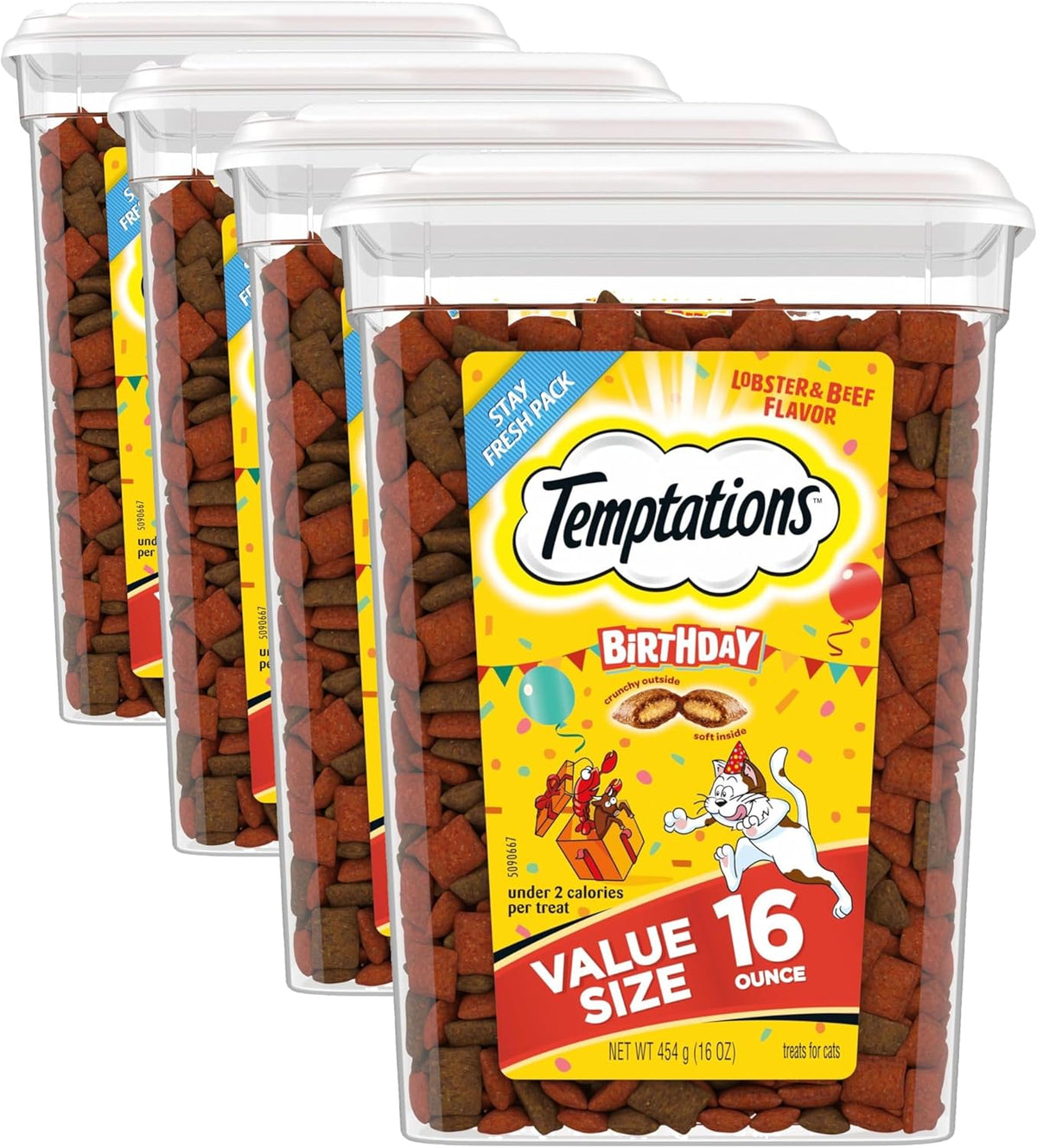 Temptations Birthday Cat Treats, Crunchy and Soft Cat Treats, Lobster & Beef Flavor, 16 oz. Tub - Image 9