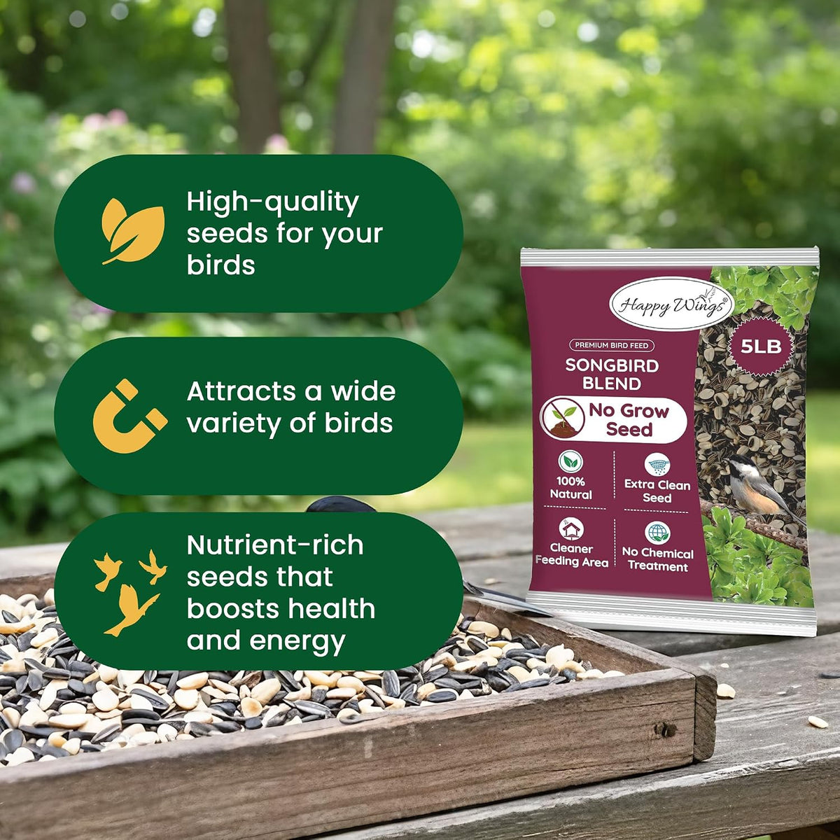 Happy Wings 5LB Songbird Blend Bird Food, Sunflower, Safflower, Peanuts - Image 9