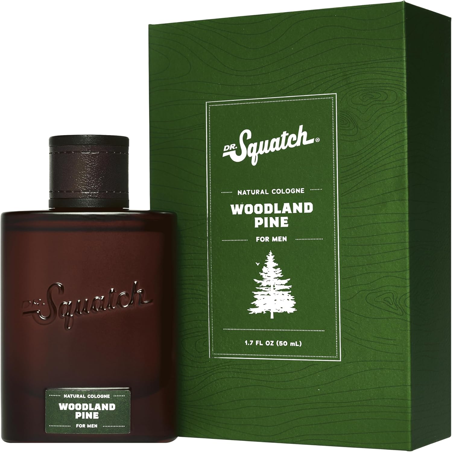 Dr. Squatch Natural Cologne For Men Woodland Pine front view green cardboard packaging