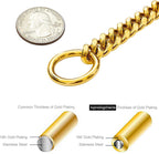 Txprodogchains Cuban link gold dog chain collar resting on a smooth background.