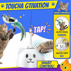Detached flexible steel rod interactive cat teaser being used as a handheld wand by an owner.
