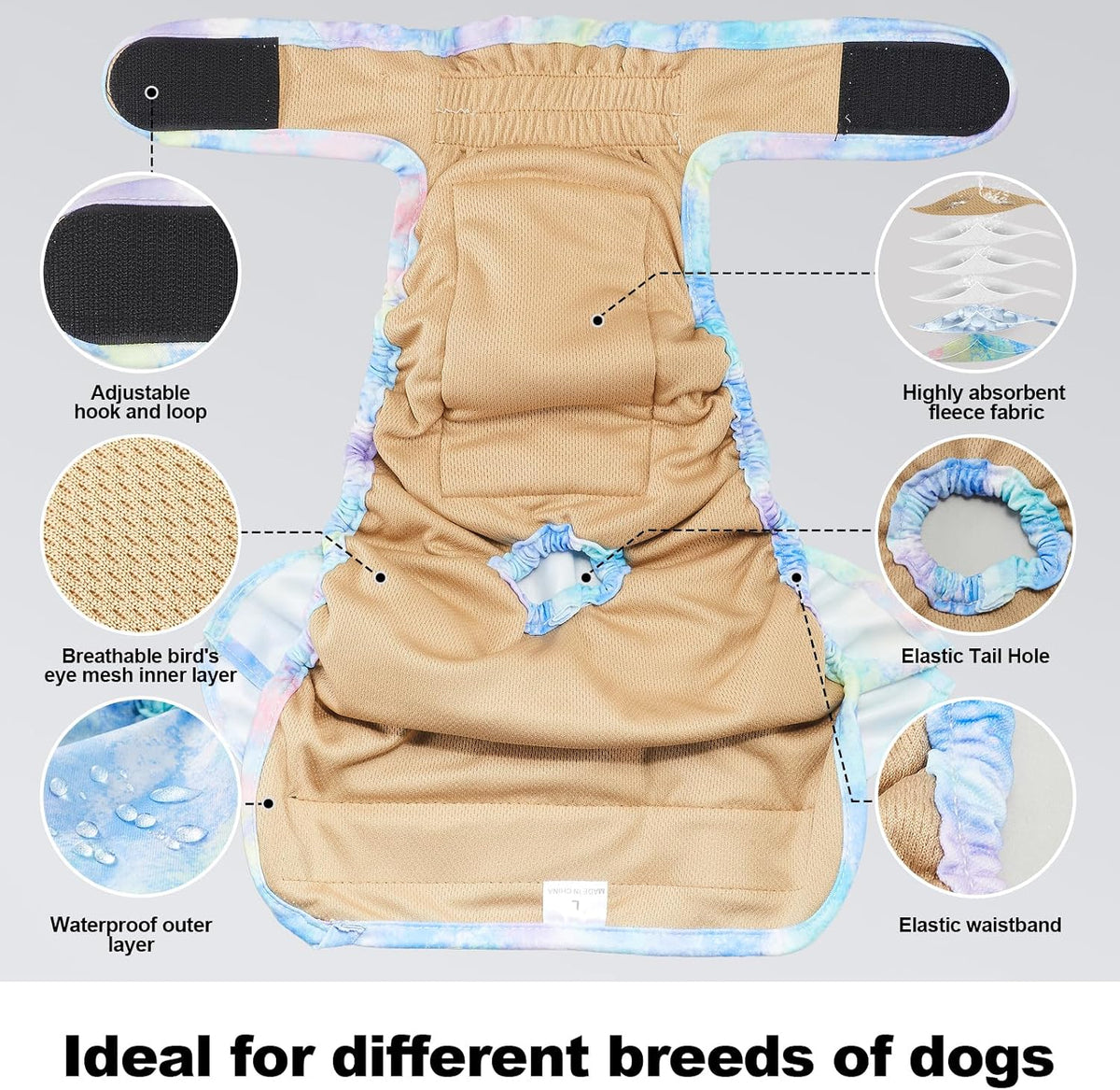 Close up view of the breathable mesh lining on small female dog diapers