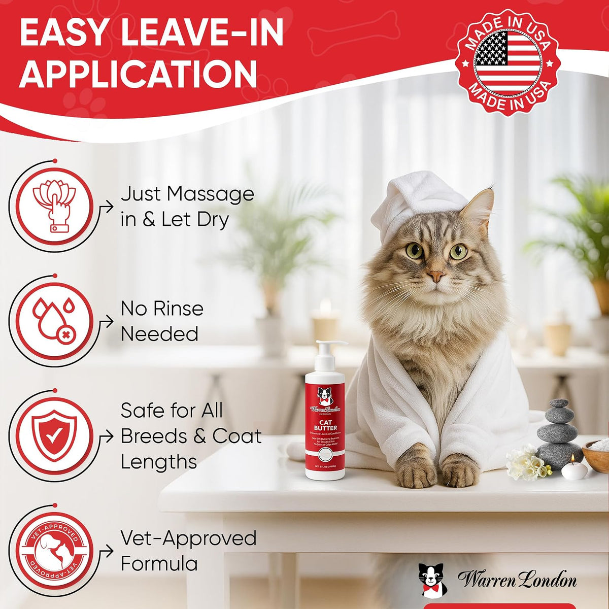 Unscented feline conditioning lotion pump bottle being dispensed for cat grooming maintenance