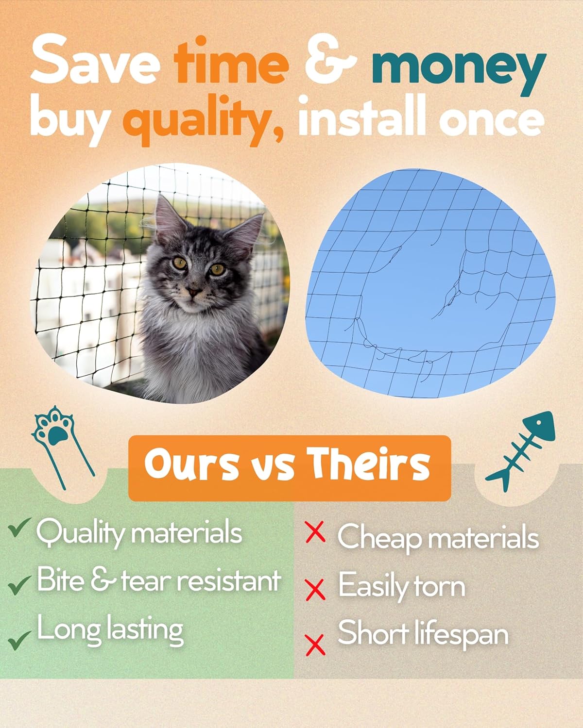 Primal Purr pet safety netting showing durability against cat claws
