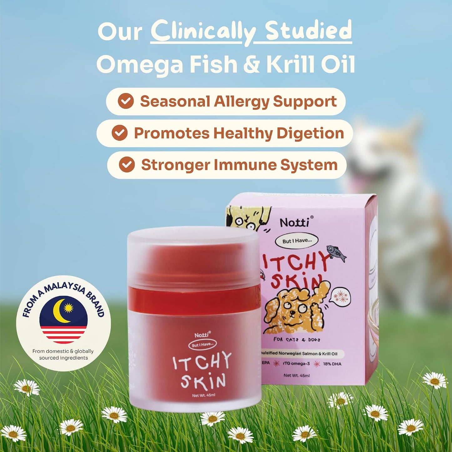 Pet Honesty Notti anti allergy skin and coat supplement container side panel information
