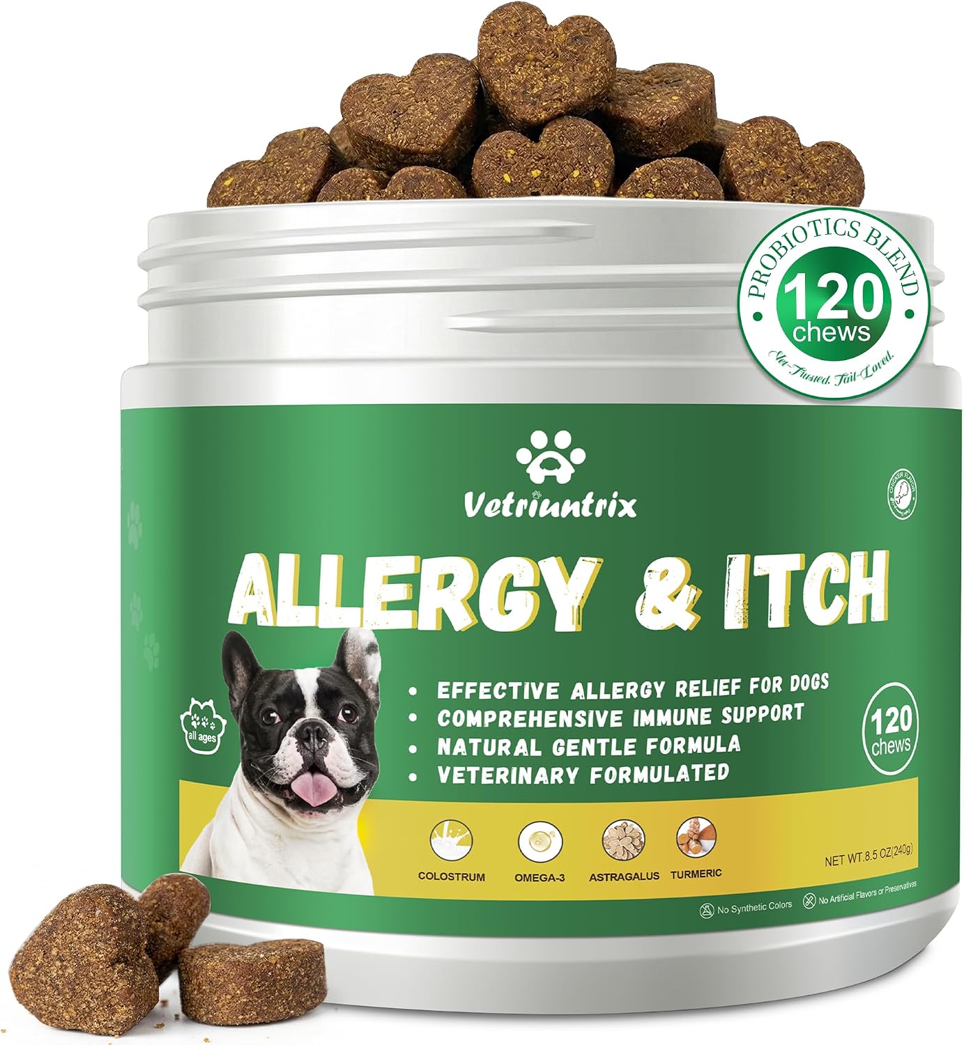 Dog Allergy Chews - Dog Allergy Relief & Immune Supplement with Probiotics, Colostrum & Omega 3 - Supports Skin & Coat Health, Soothes Paw Licking - Chicken Flavor, 200 Soft Chews - Image 10