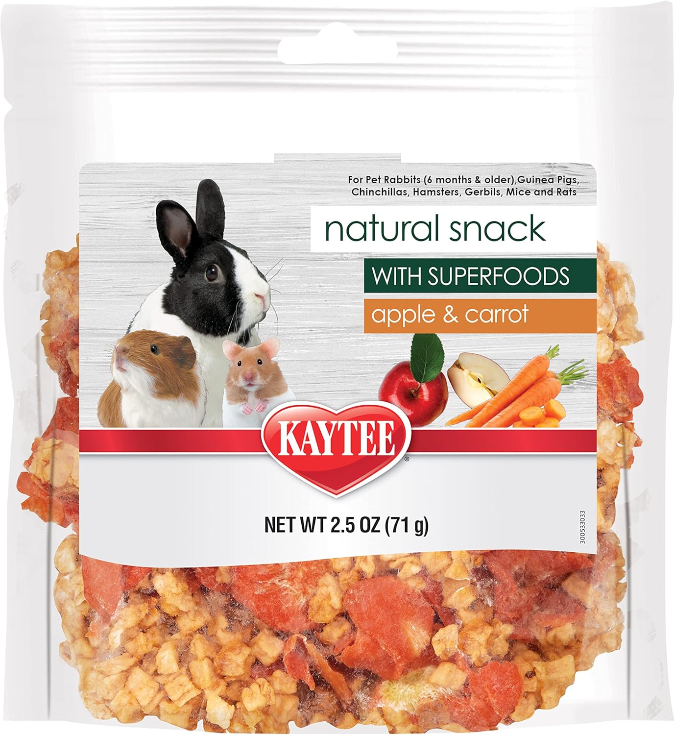 Kaytee Natural Snack with Superfoods Apple and Carrot pouch front view