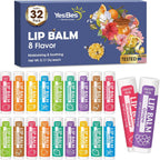 YesBes natural lip balm set front view showing thirty-two assorted sticks