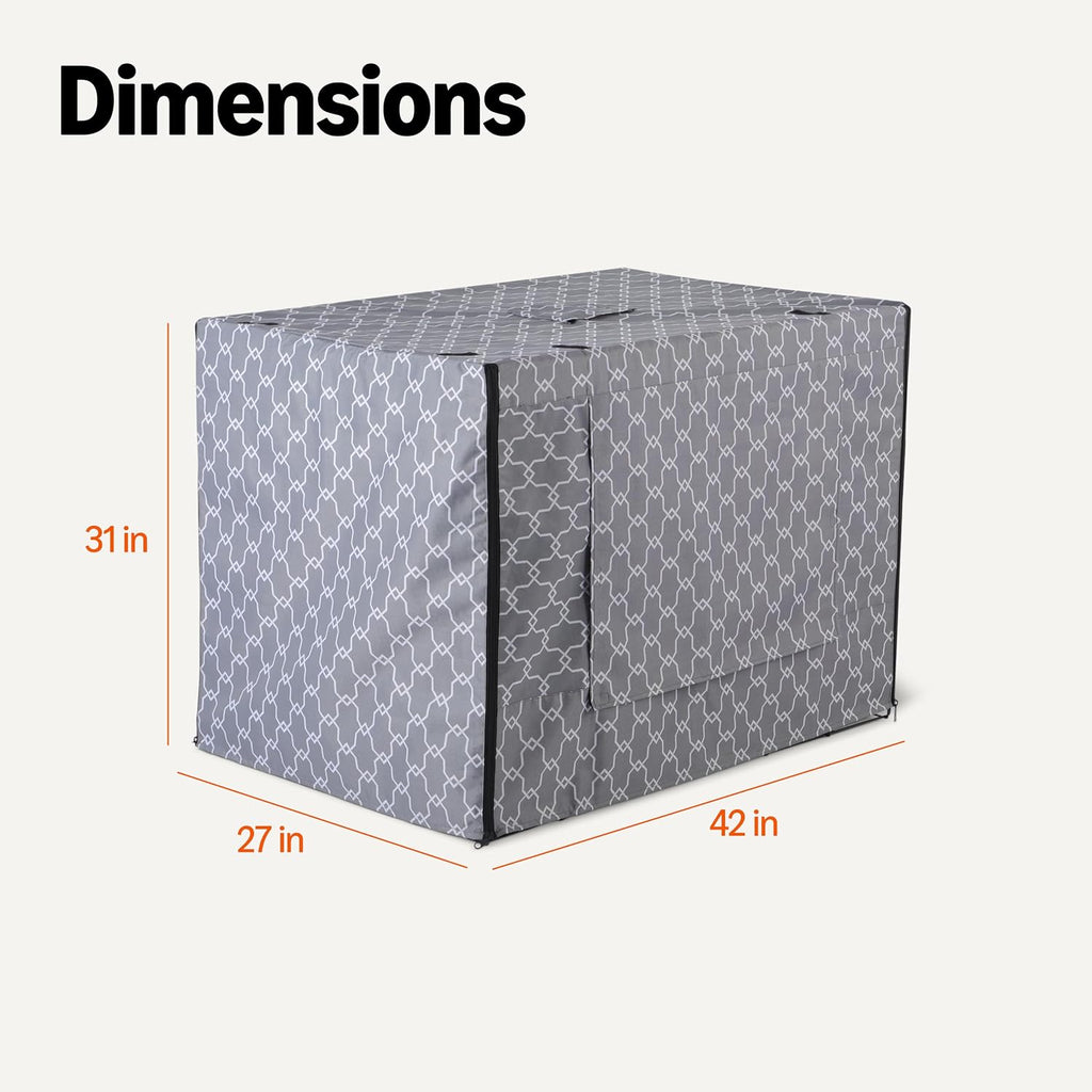 Black protective dog crate cover showing secure corner fit