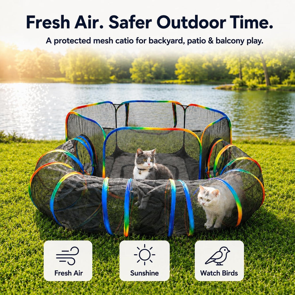 LUCKITTY 2 in 1 outdoor catio hexagon playpen tent with dual zippered doors open for pet access.