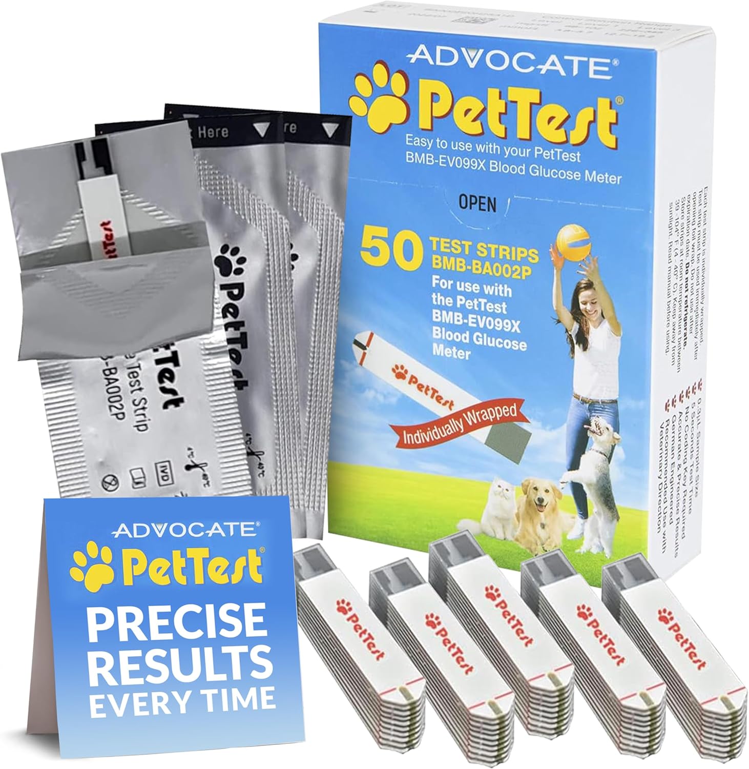Advocate PetTest Blood Glucose Test Strips front packaging view for pet diabetes monitoring