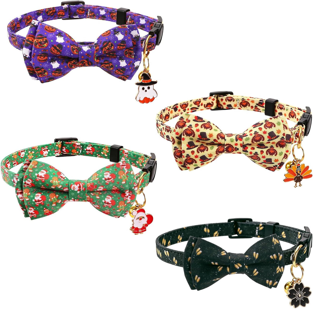 4 Pack Holiday Cat Collars with Bow Tie Halloween Cat Collar Breakaway - Image 1