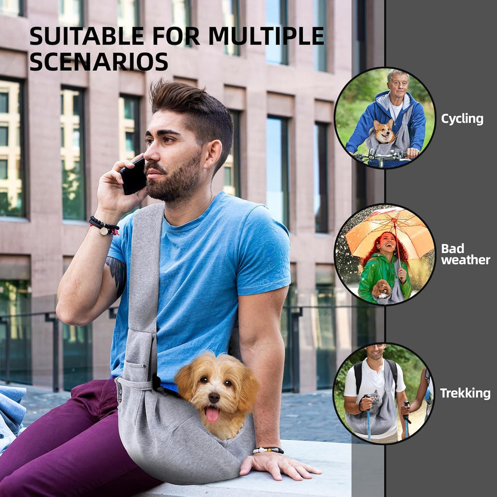 Hands-free puppy carrier purse showing shoulder strap pocket