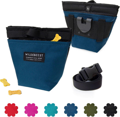 Wildebeest Alamo dog treat pouch in navy blue front view