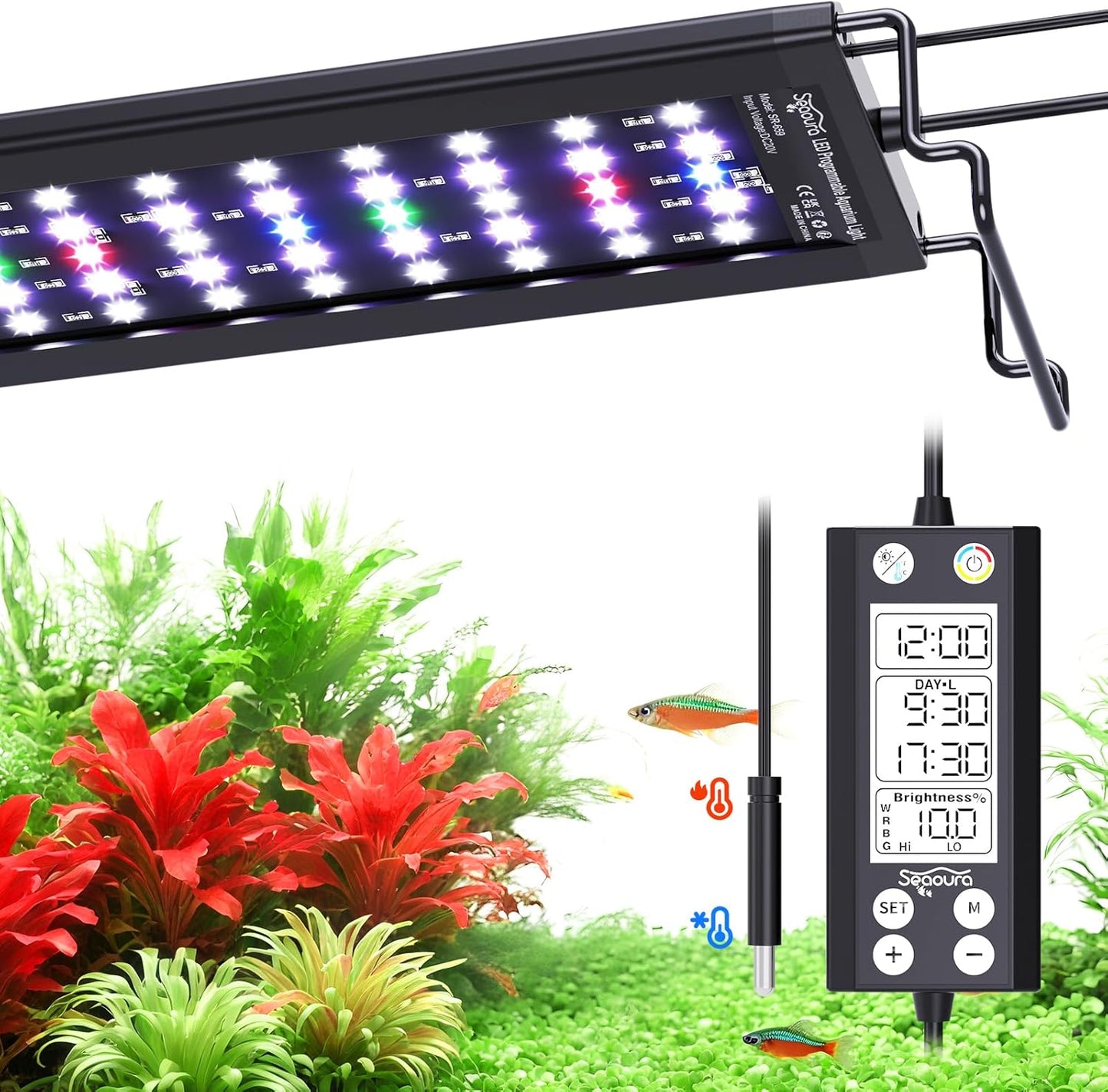 SEAOURA Aquarium LED Light with Thermometer, 18-24in Full Spectrum Lights for Fish Tank, 24/7 Programmable with Power Off Memory, WRGB Custom, 20 Level Dimmable Brightness for Freshwater Aquariums - Image 9