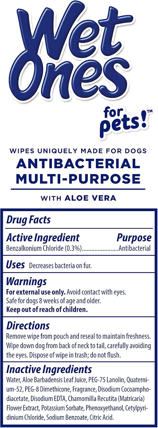 No rinse dog cleaning wipes with benzalkonium chloride and chamomile