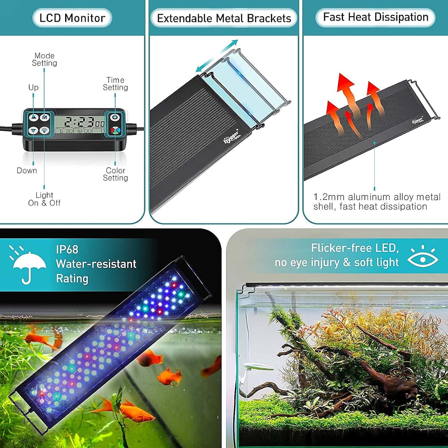 Hygger led light controller buttons and clock interface