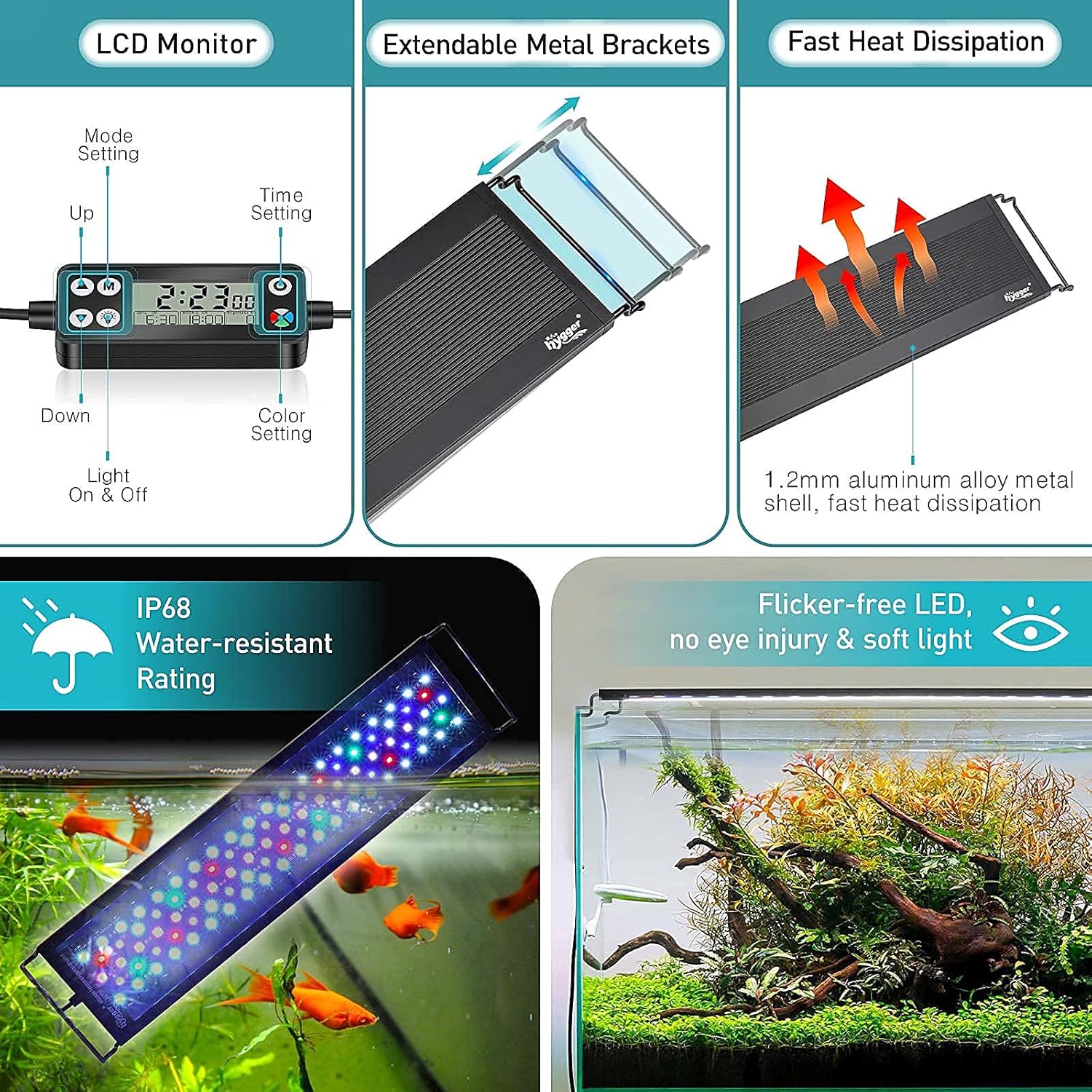 Hygger led light controller buttons and clock interface