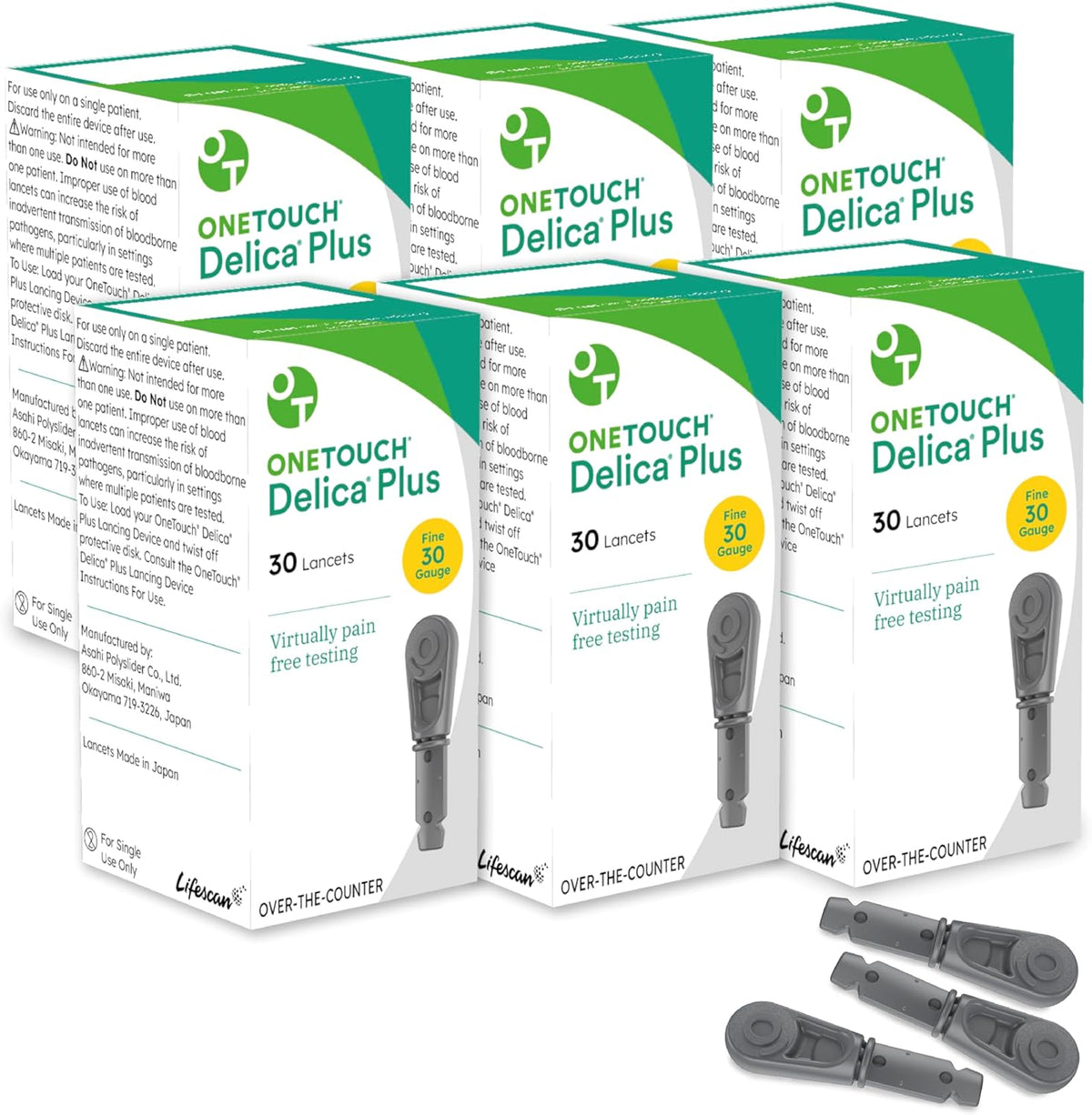 OneTouch Delica Plus Lancets 180 count box front view for painless diabetes testing