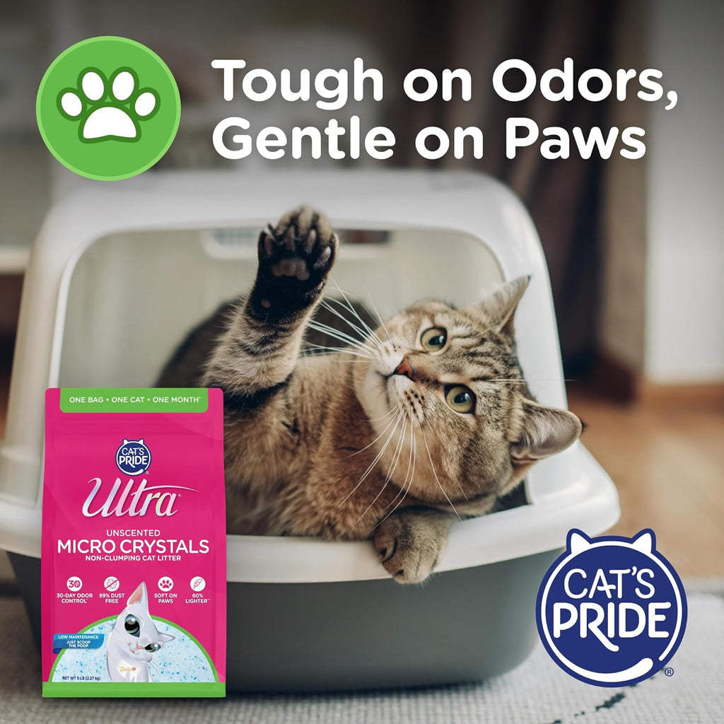 Ultra micro crystal cat litter packaging side view displaying directions