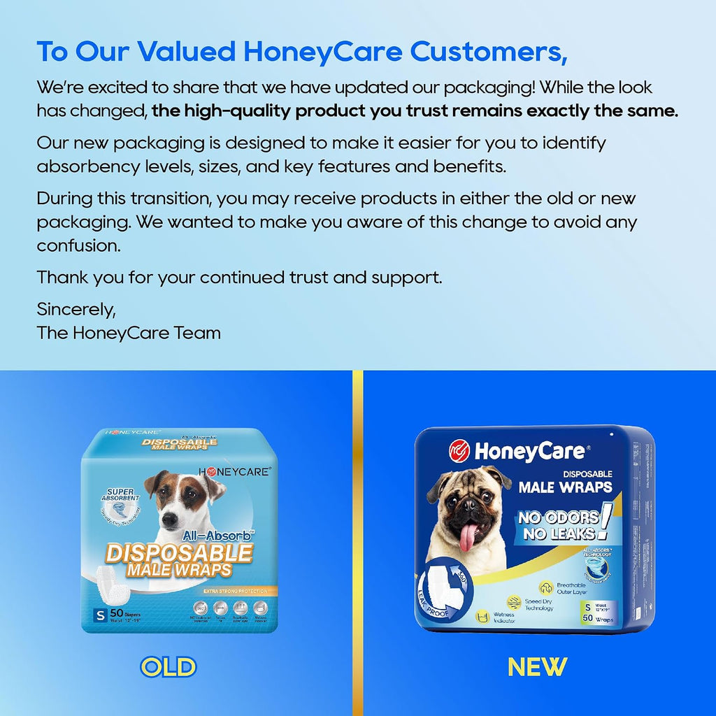 HONEY CARE disposable belly band diaper showing the six layer leak proof material
