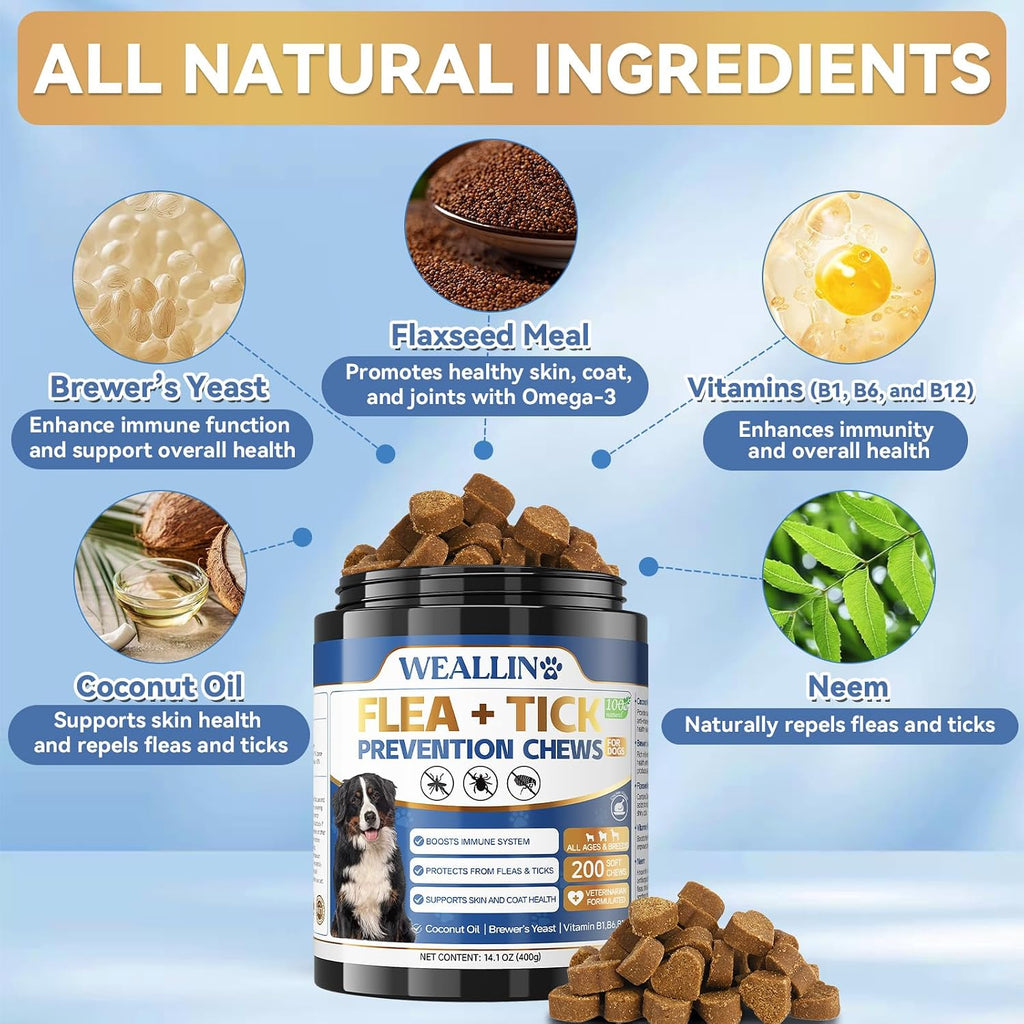 Weallin pet flea and tick tablets for dogs skin and coat health benefit highlights