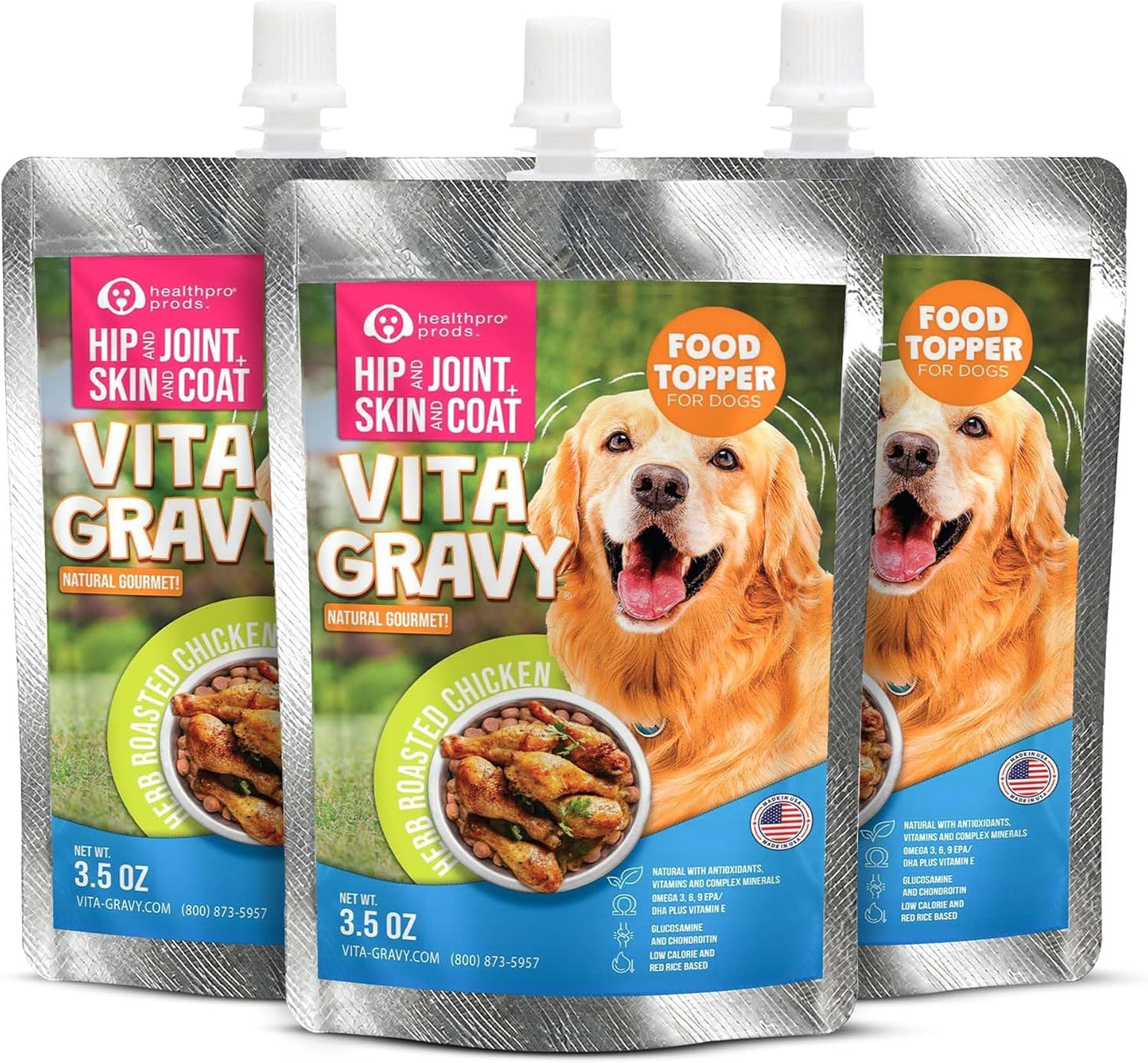 Healthpro Prods VitaGravy premium dog supplement liquid topper showcasing secure packaging