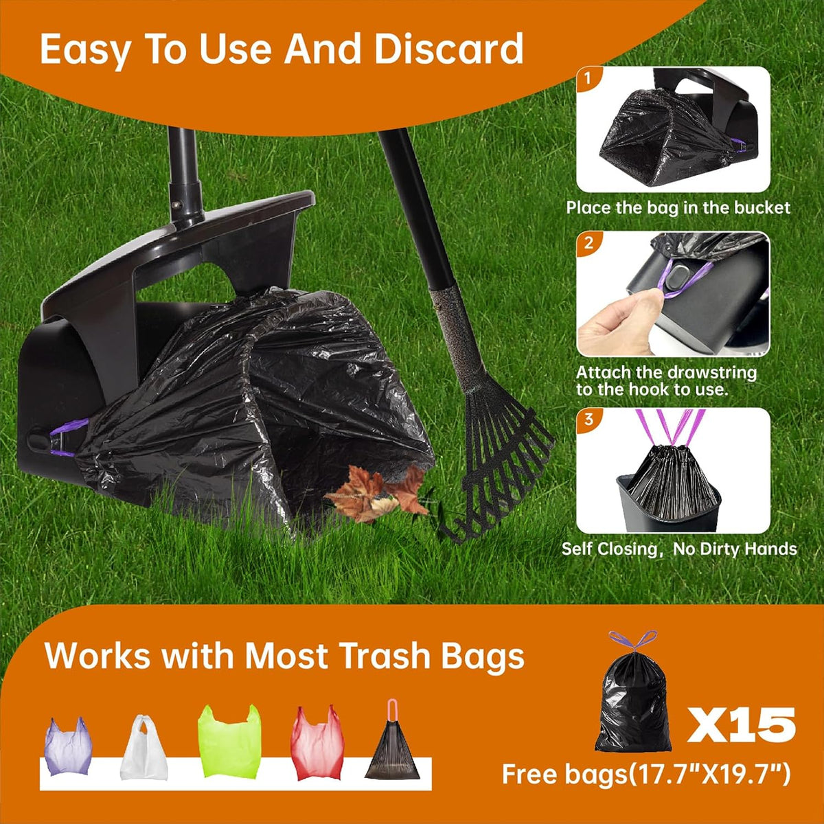Close up of the integrated waste bag dispenser on the Nibnozy long handle dog scooper.