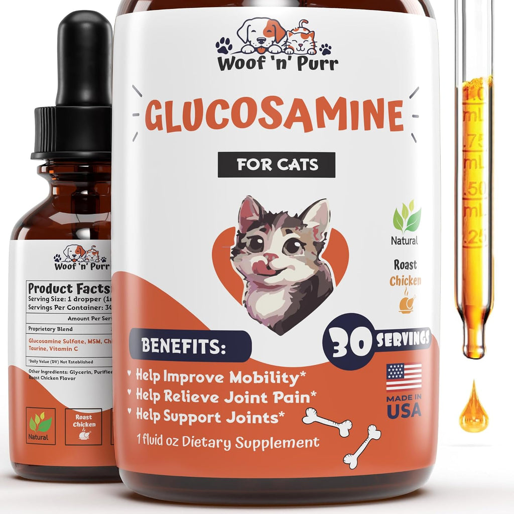 Woof 'n' Purr Glucosamine for Cats liquid joint supplement front view