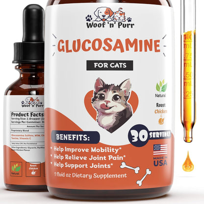 Woof 'n' Purr Glucosamine for Cats liquid joint supplement front view