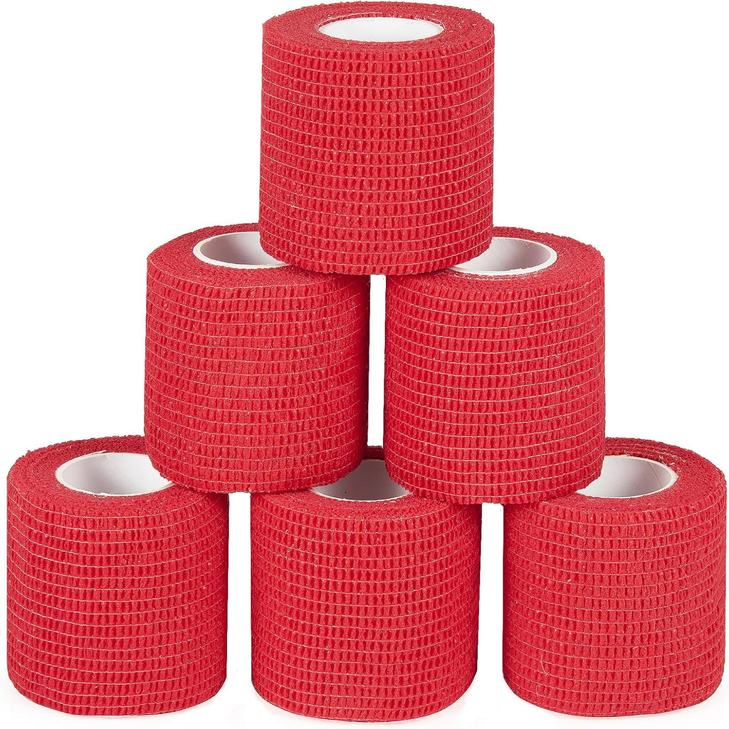 Sagafly Self Adhesive Bandage Wrap front view red cohesive tape rolls.