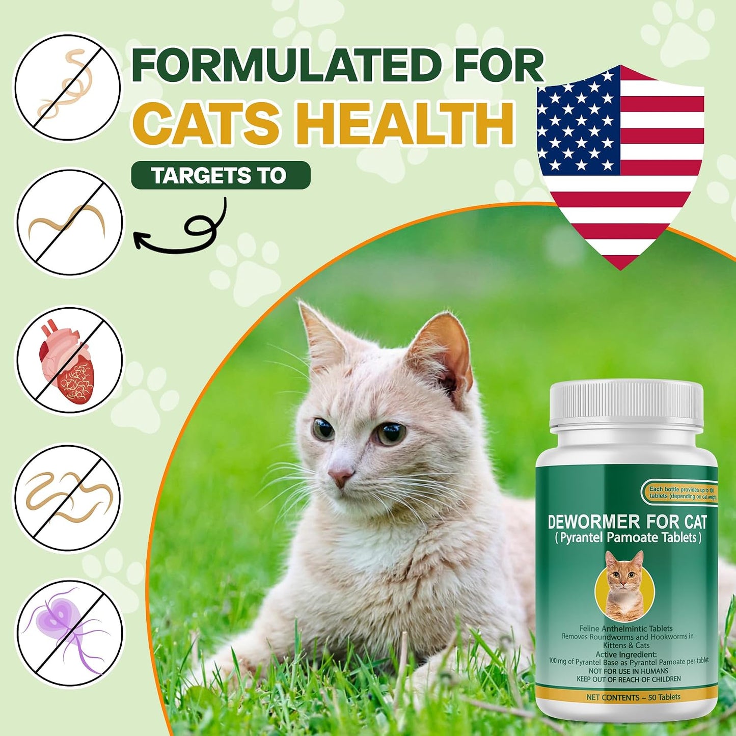 Pyrantel pamoate oral worm treatment for cats supplement bottle side view