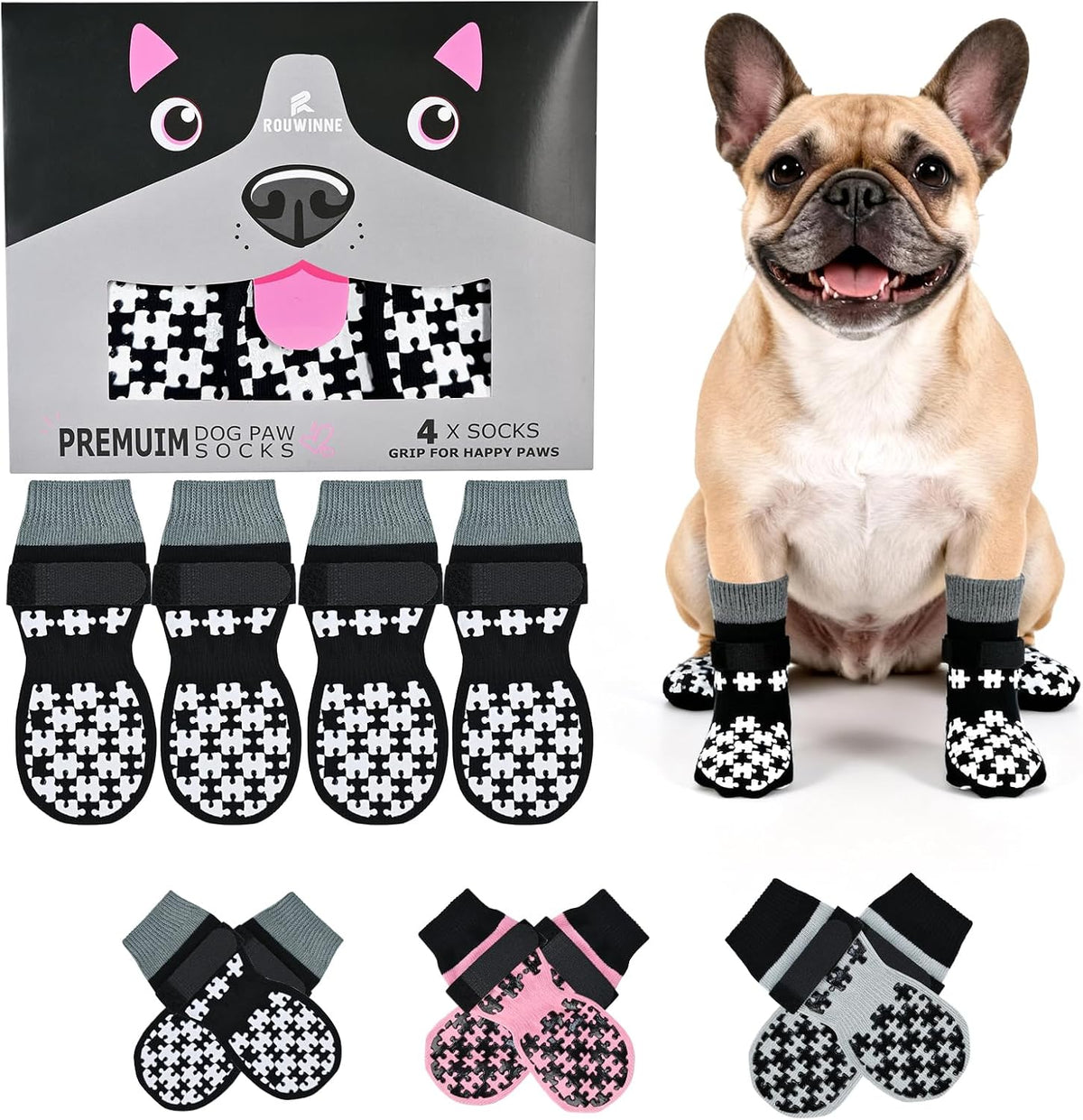 Dog Grippy Socks for Senior Dog - Double Side Dogs Booties to Prevent Licking, Boots & Paw Protectors for Hardwood Floors, No Twist Non Slip Socks for Small Medium Large Dogs, Black, L - Image 13