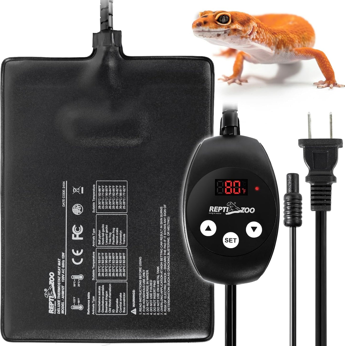 REPTI ZOO 8" X 12" Reptile Heat Pad 24W Fast Heating Pad with Adjustable Thermostat Reptile Heat Mat for Turtles/Hermit Crabs/Bearded Dragons/Leopard Geckos/Snakes/Lizards, and Seed Germination - Image 9