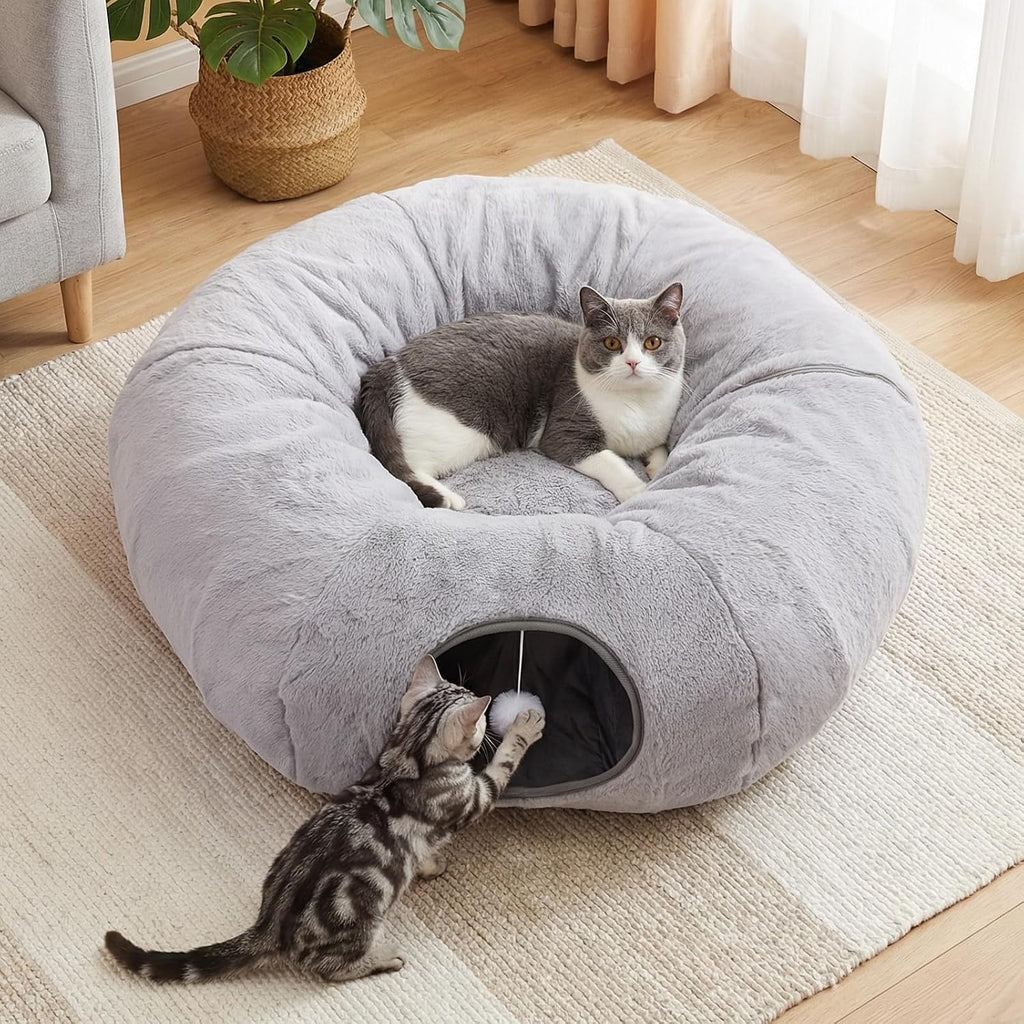 Extra Large Cat Tunnel, 47.2in Multi-Cat Family Big Cat Tunnel for Cats, Long Cat Tunnel Bed with Washable Plush Mat, XXL Pet Play Tunnel Toy for Cats, Puppy, Rabbits Grey - Image 11