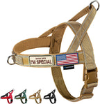 Annchwool No Pull Dog Harness front view showcasing the premium brown tactical vest design on a large dog.