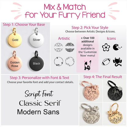 Waterproof stainless steel custom pet name tag with modern font options