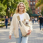 Dog Carrier Sling for Small Dogs/Cats Up to 15 lbs - Multi-Pocket Oxford Pet Sling Carrier Bag with Adjustable Strap (Beige) - Image 9