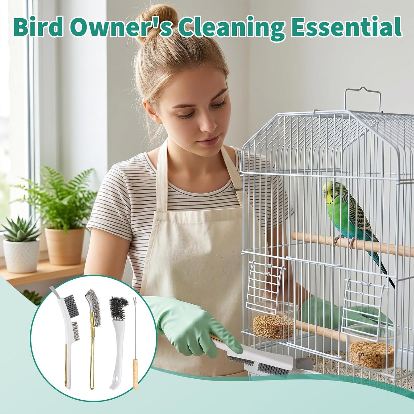 Teaaha multi-pet cage wire brush and shovel tool set for thorough bird hygiene maintenance
