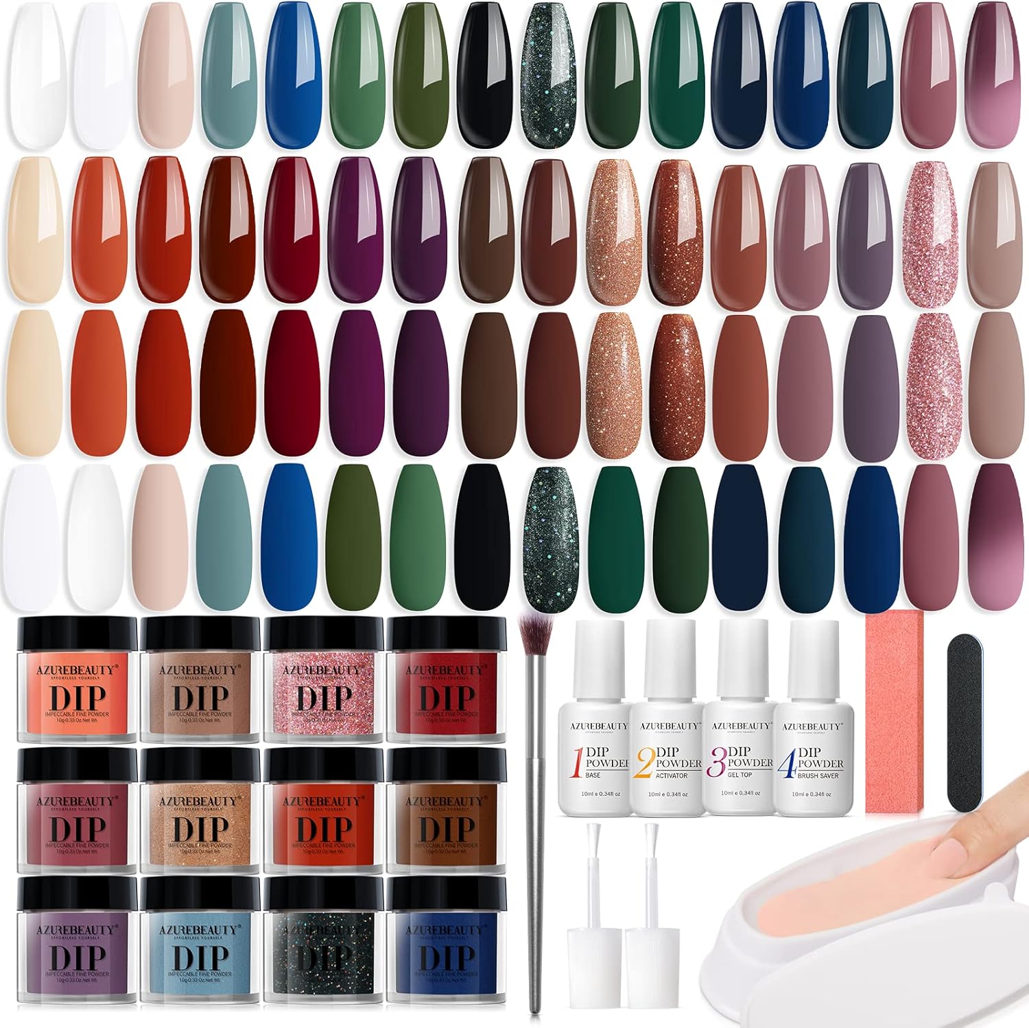 AZUREBEAUTY Dip Powder Nail Kit with 32 color jars and professional liquid set