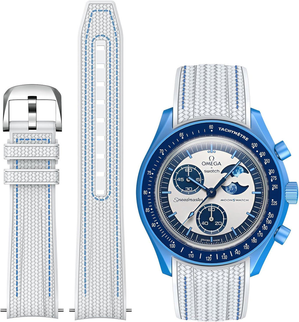 Strap for Moonswatch Watch,Lengthening No Gap Silicone Establishment Pattern Strap for Omega X Swatch Speedmaster Moonswatch Watch,Quickly Release Curved End Strap for Swatch Omega Men Women - Image 12